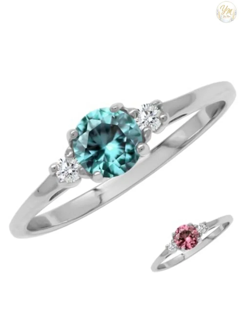 S925 Sterling Silver Round Alexandrite Promise Ring White Gold Plated